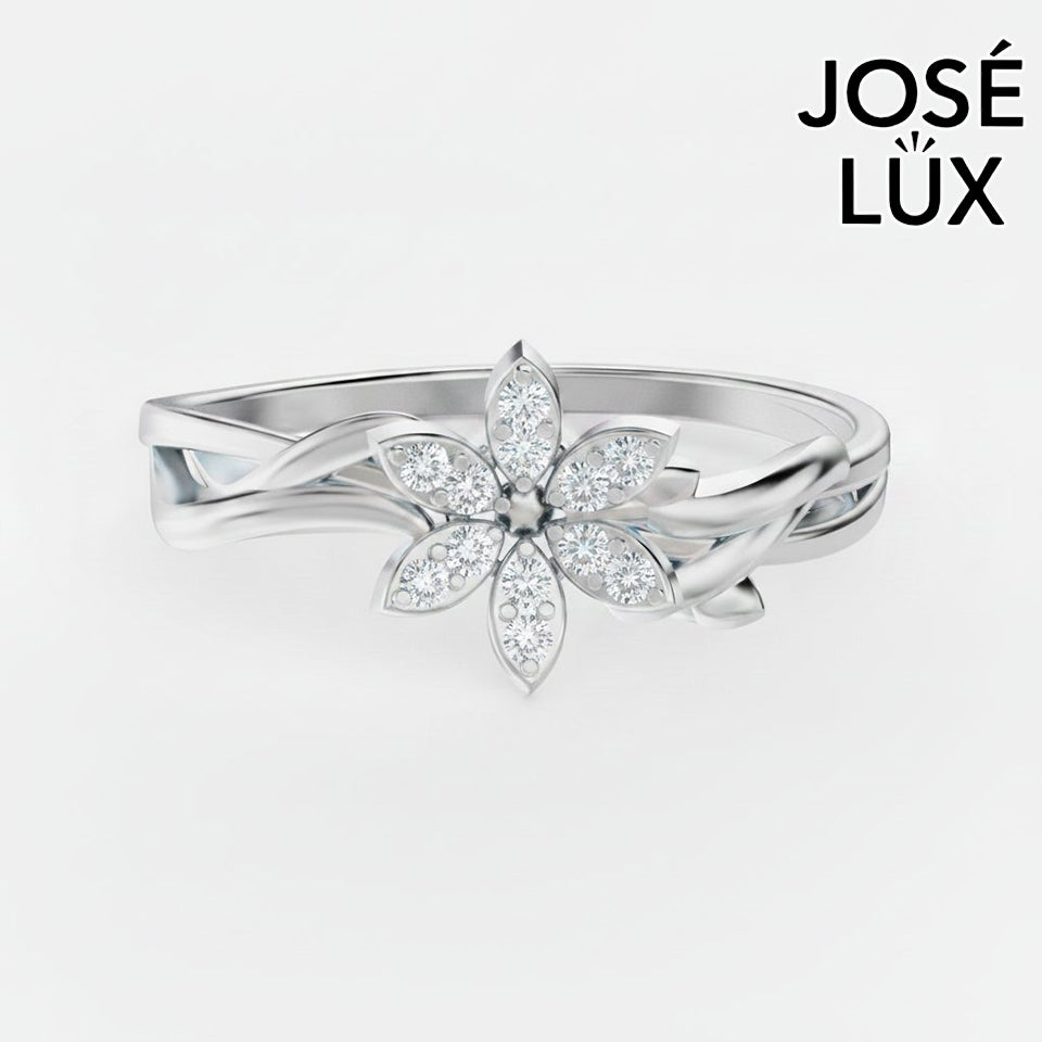 Handmade Moissanite Flower Vine Ring — 10K & 14K Gold, GRA Certified Moissanite