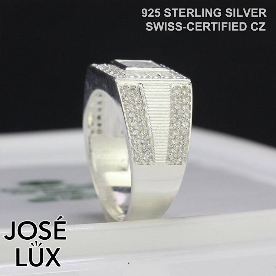 Handmade Men’s Princess-Cut Halo CZ Ring — 925 Sterling Silver, Rhodium Plated White Gold Finish, Swiss-Certified CZ