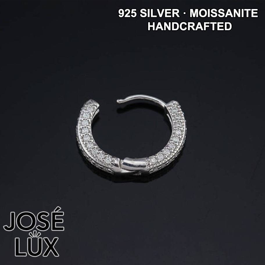 Handmade Men’s Inside-Out Huggie Earring — 925 Sterling Silver, Rhodium Plated White Gold Finish, Full Moissanite