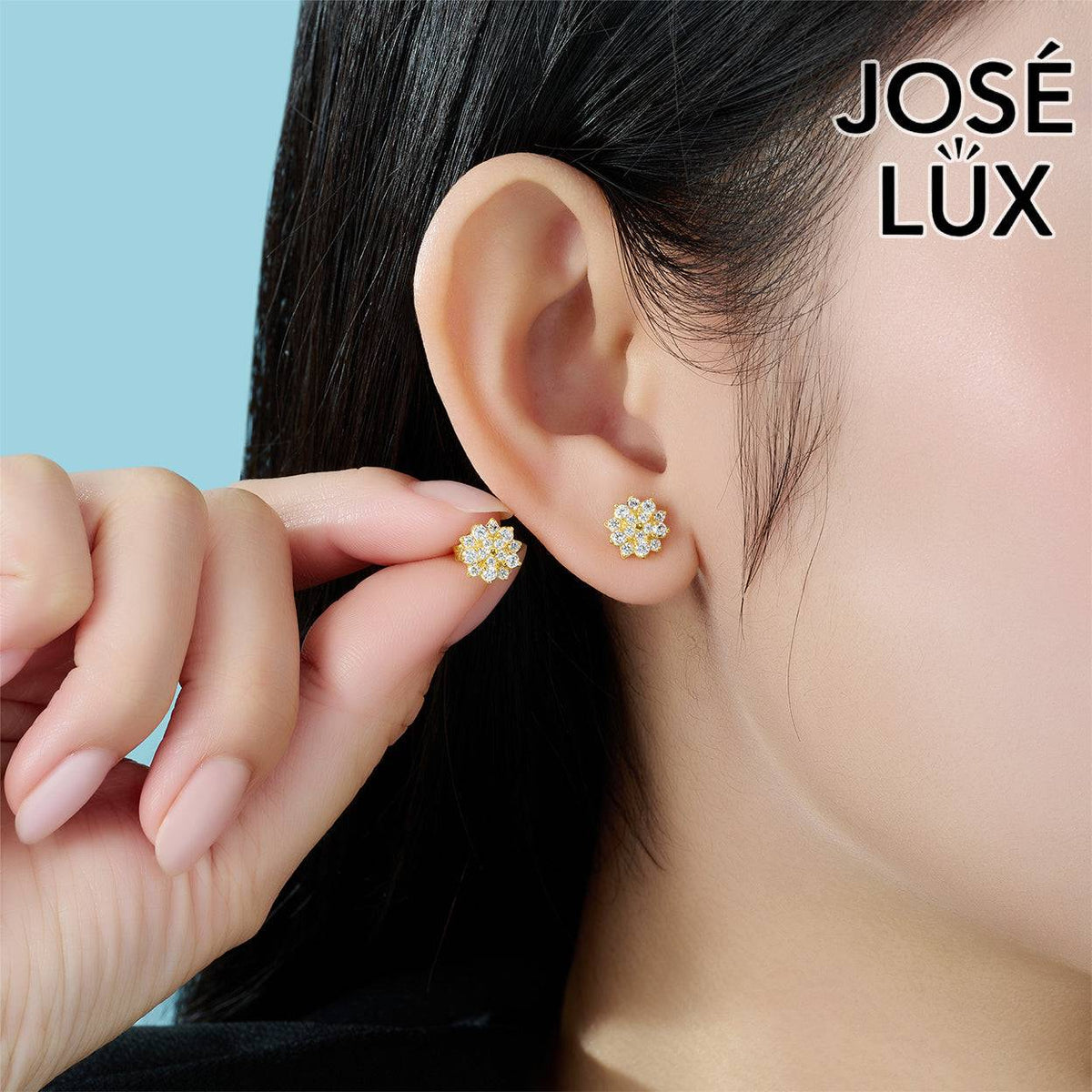 Handmade Moissanite Flower Cluster Stud Earrings 10K Yellow Gold — Full Moissanite Setting
