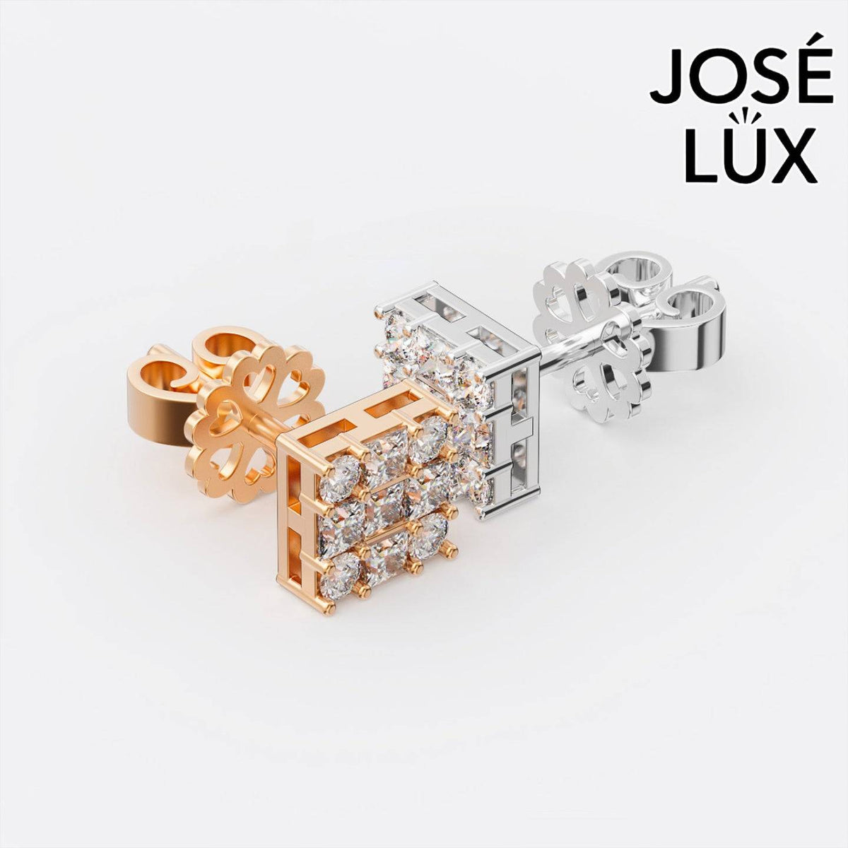 Handmade Men’s Square Cluster Earrings – 10K & 14K Gold Moissanite (Single or Pair)