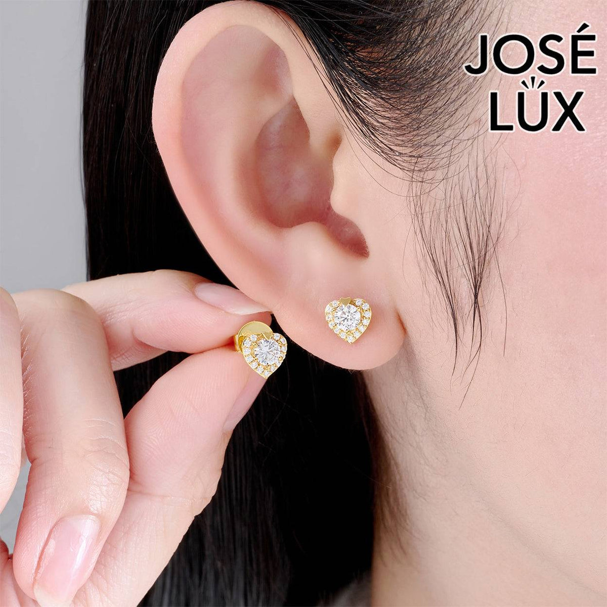Handmade Moissanite Heart Halo Stud Earrings 10K Yellow Gold — GRA Certified Center Stone