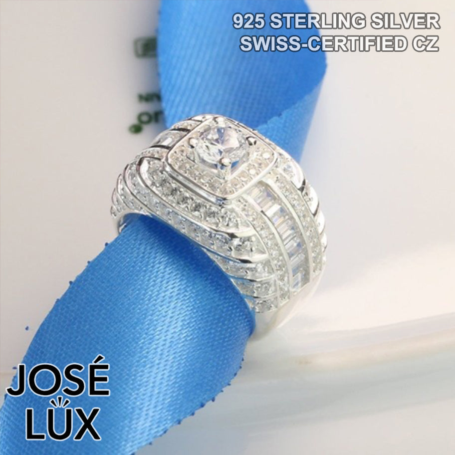 Handmade Men’s Halo CZ Ring — 925 Sterling Silver, Rhodium Plated White Gold Finish, Swiss-Certified CZ