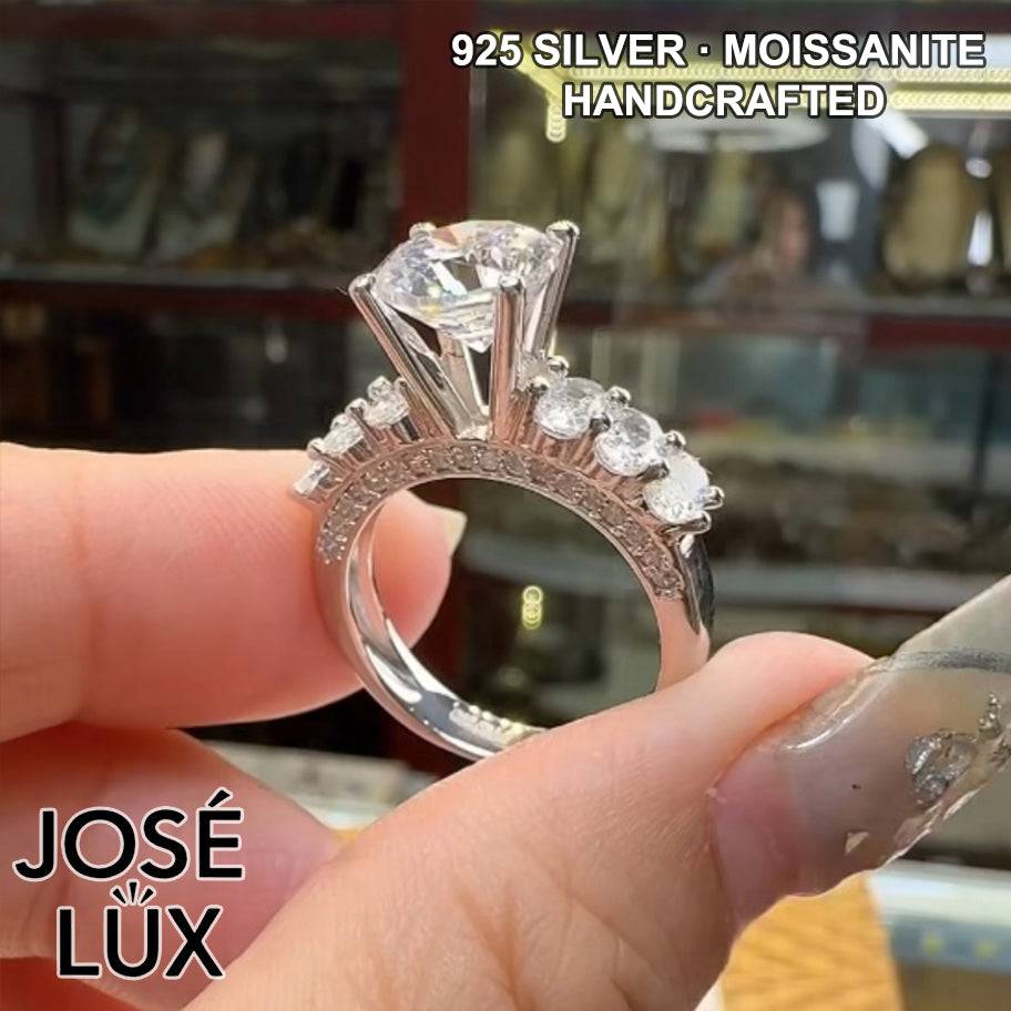 Handmade Seven Stone Moissanite Ring — 925 Sterling Silver, Rhodium Plated White Gold Finish, GRA Moissanite