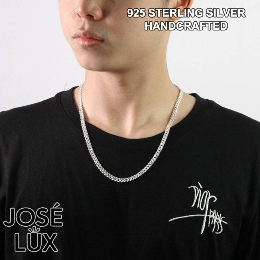 Handmade Cuban Link Chain Necklace for Men — 925 Sterling Silver, Rhodium Plated White Gold Finish, Handcrafted Clasp