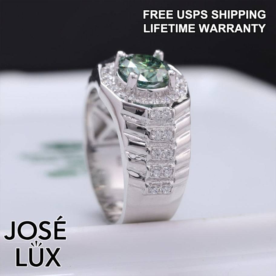 Handmade Men’s Watch-Inspired Octagon Halo Ring — 925 Sterling Silver, Rhodium Plated White Gold Finish, GRA Moissanite