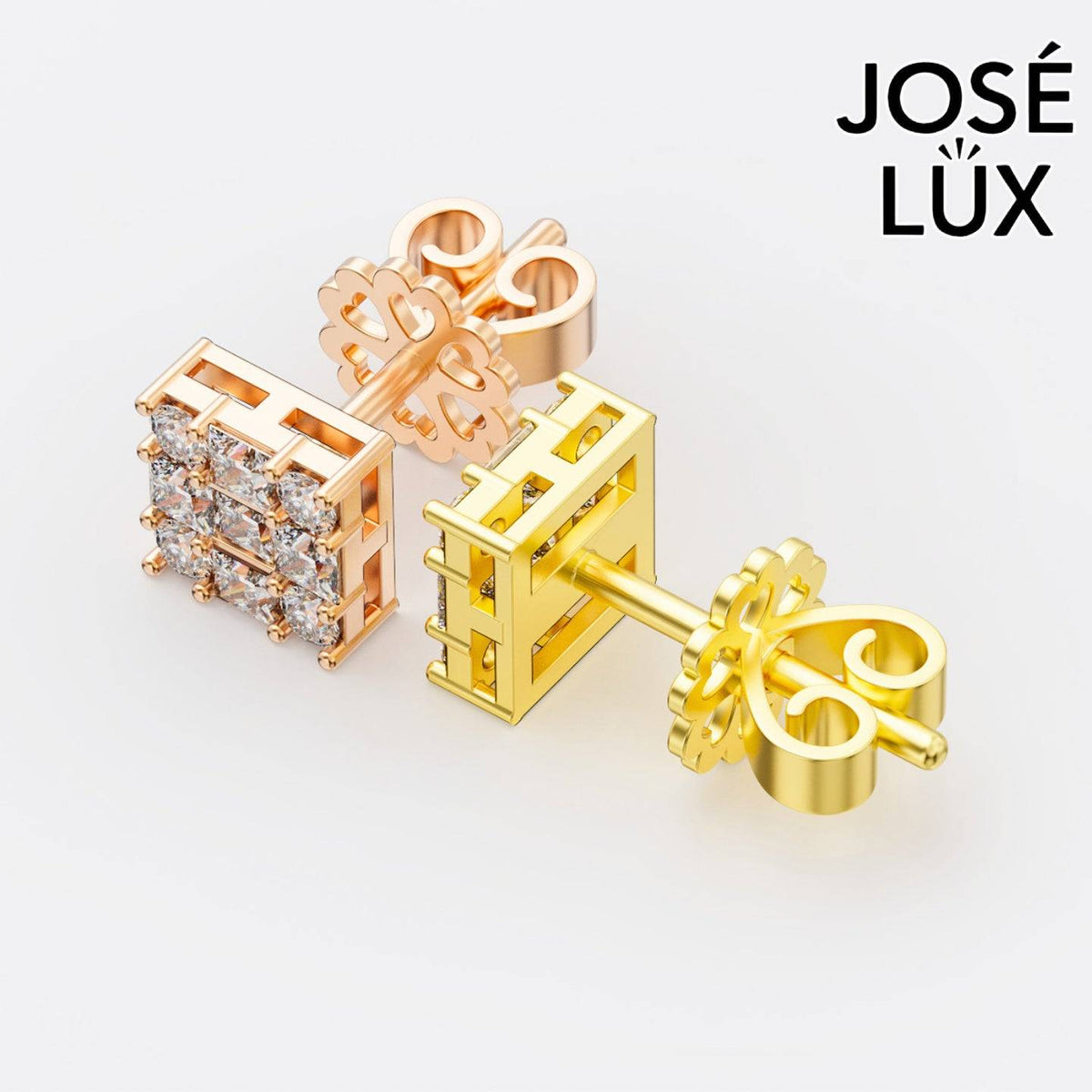 Handmade Men’s Square Cluster Earrings – 10K & 14K Gold Moissanite (Single or Pair)