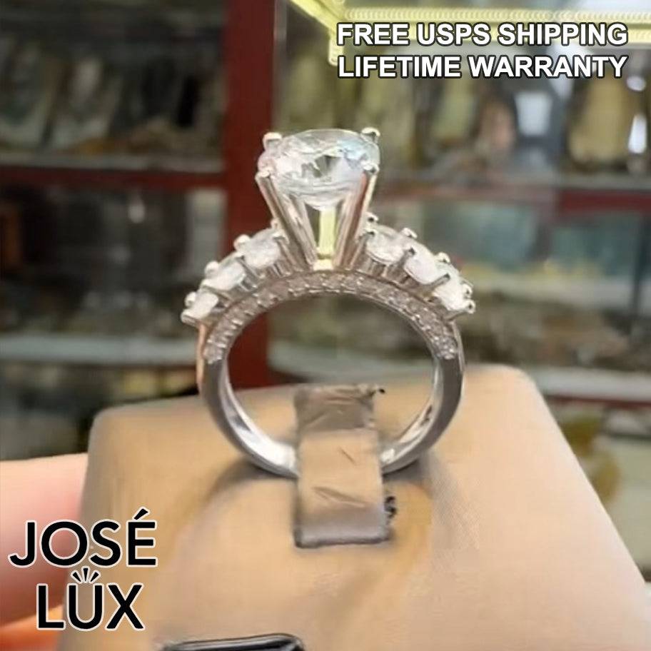Handmade Seven Stone Moissanite Ring — 925 Sterling Silver, Rhodium Plated White Gold Finish, GRA Moissanite
