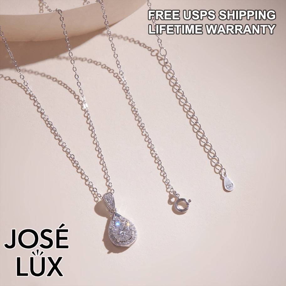 Handmade Teardrop Halo Moissanite Pendant Necklace — 925 Sterling Silver, Rhodium Plated White Gold Finish, GRA Moissanite