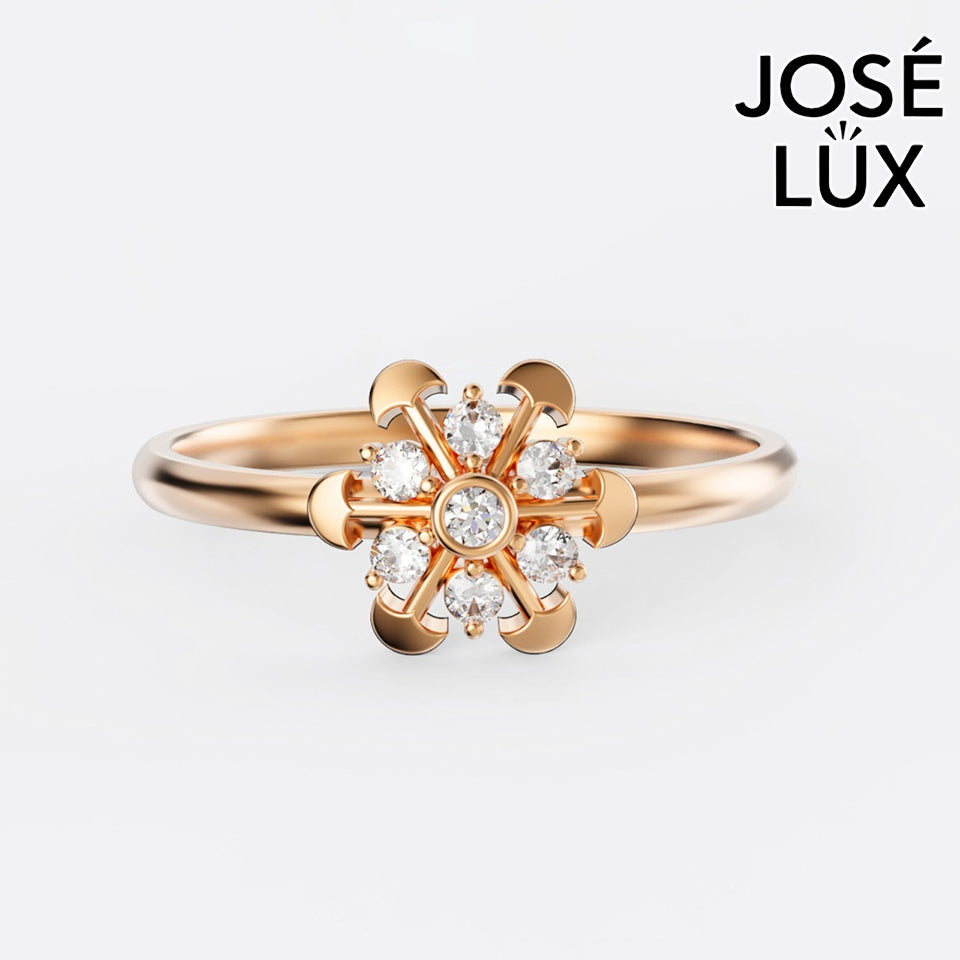 Handmade Moissanite Compass Flower Ring — 10K & 14K Gold, GRA Certified Moissanite