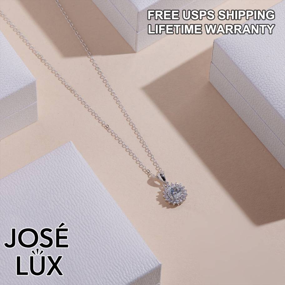 Handmade Sunburst Moissanite Pendant Necklace — 925 Sterling Silver, Rhodium Plated White Gold Finish, GRA Moissanite