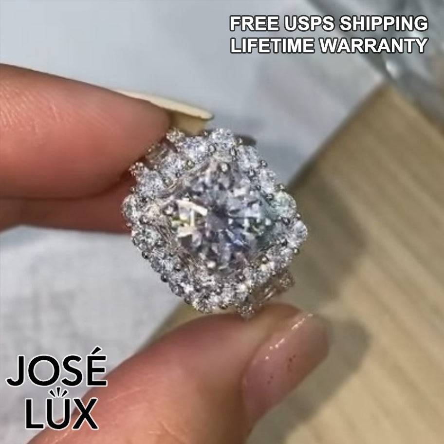 Handmade Cushion Halo Moissanite Ring — 925 Sterling Silver, Rhodium Plated White Gold Finish, GRA Moissanite