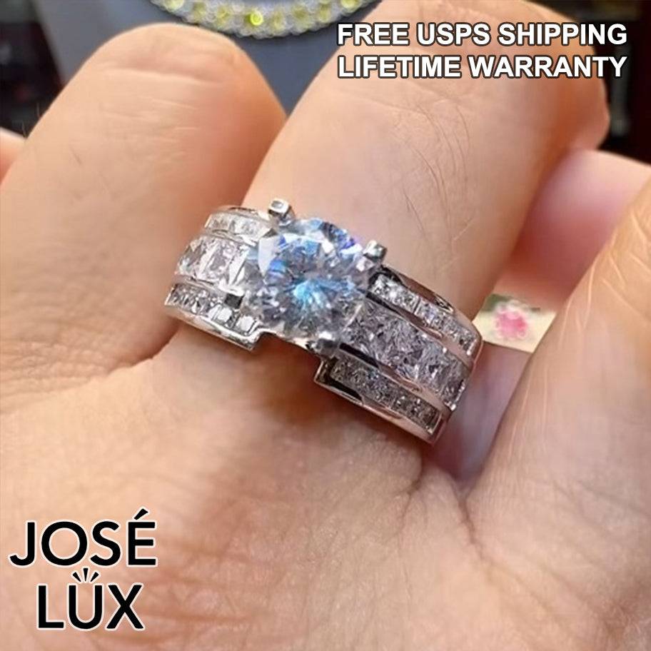 Handmade Channel Set Moissanite Ring — 925 Sterling Silver, Rhodium Plated White Gold Finish, GRA Moissanite