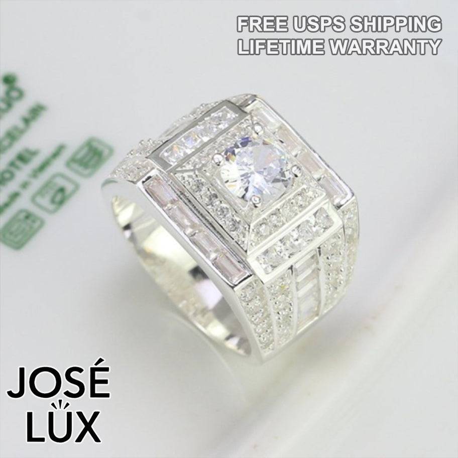 Handmade Men’s Iced Out CZ Ring — 925 Sterling Silver, Rhodium Plated White Gold Finish, Swiss-Certified CZ