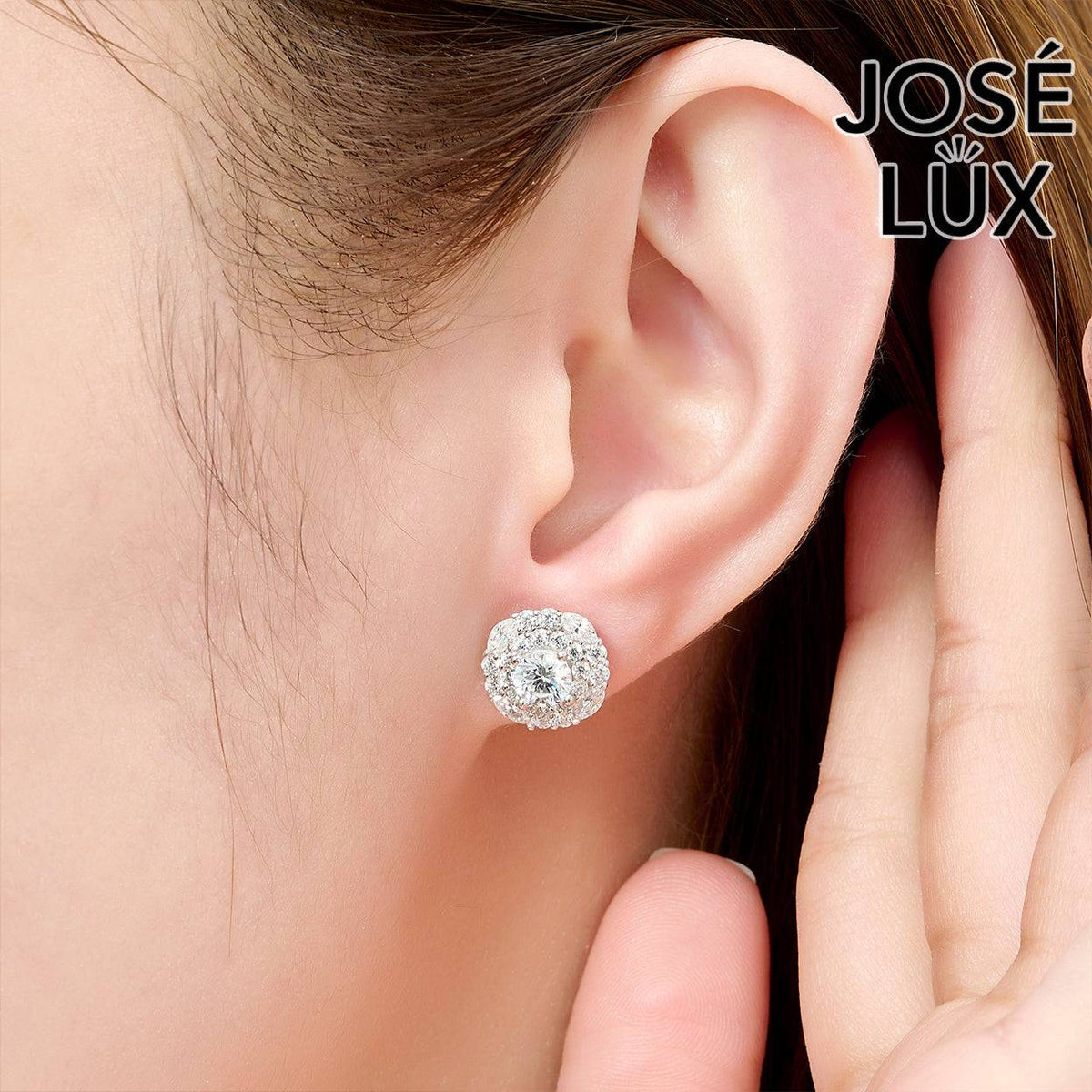 Handmade Moissanite Double Halo Stud Earrings 14K White Gold — GRA Certified Center Stone