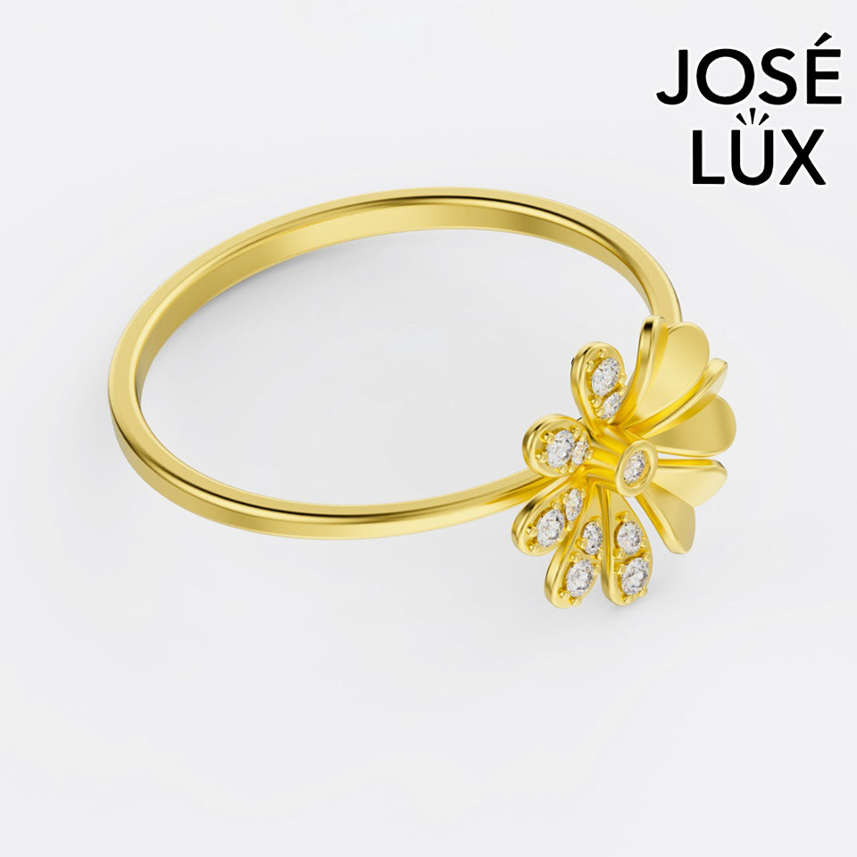 Handmade Moissanite Daisy Flower Ring — 10K & 14K Gold, GRA Certified Moissanite