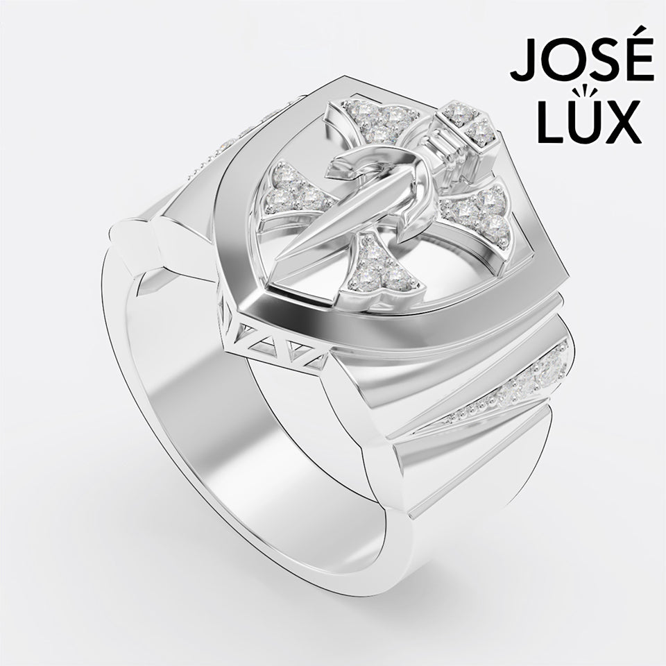 Handmade Templar Cross Signet Ring — 10K & 14K Gold, Full Moissanite Accents