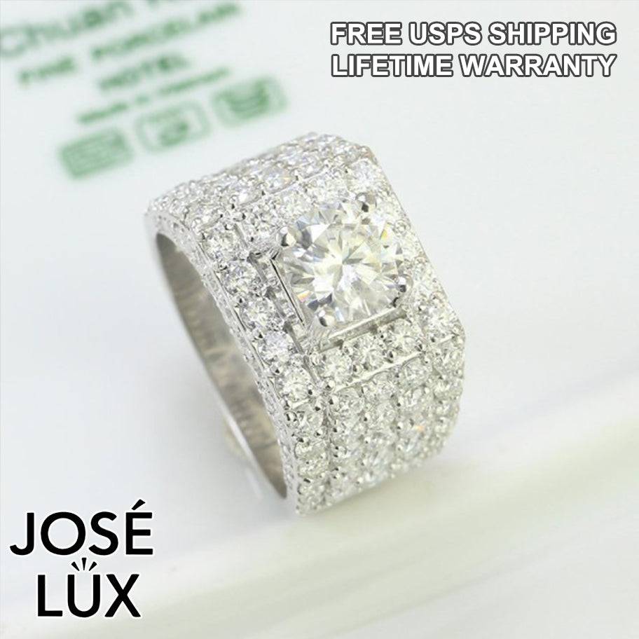 Handmade Men's Square Halo Ring — 925 Sterling Silver, Rhodium Plated White Gold Finish, GRA Moissanite