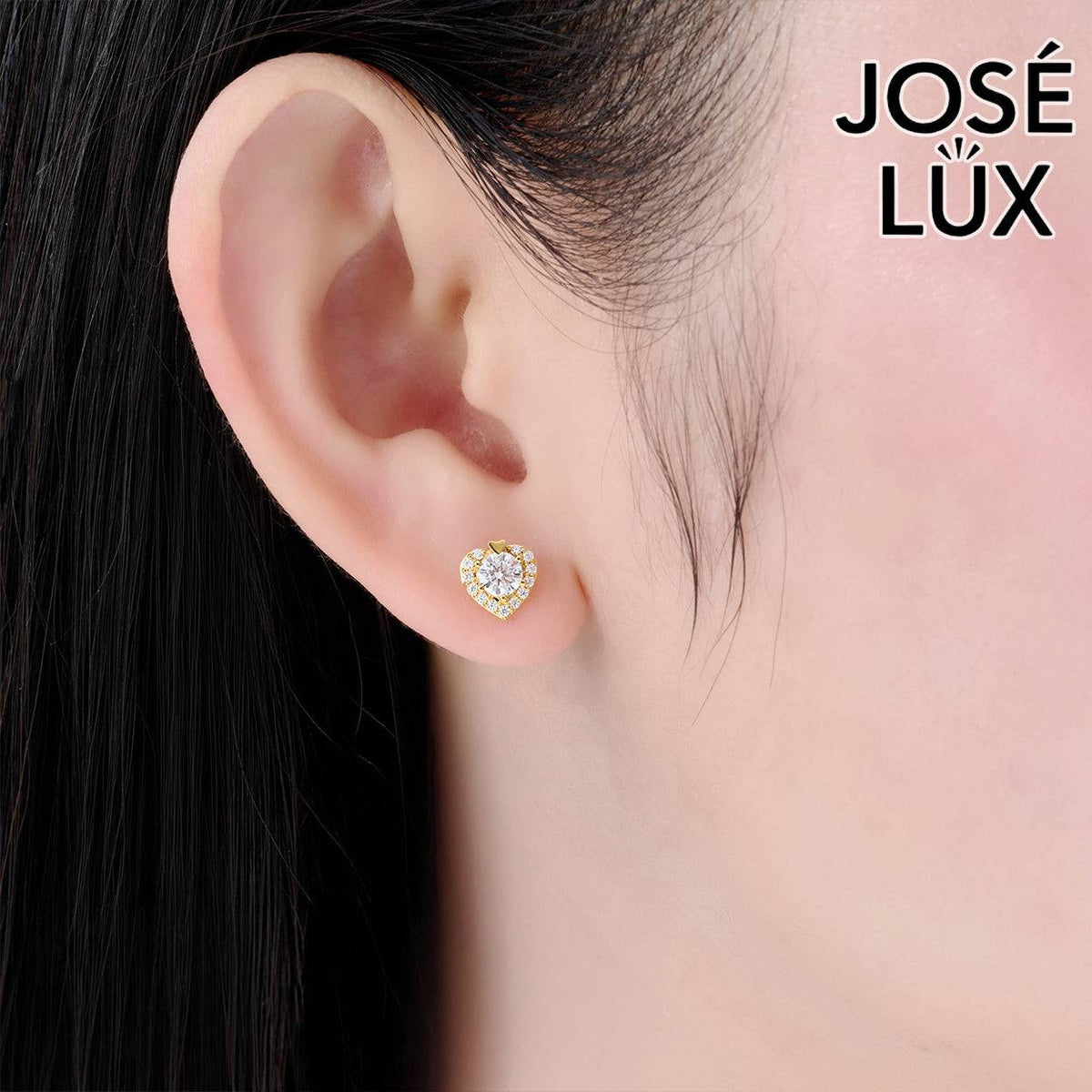 Handmade Moissanite Heart Halo Stud Earrings 10K Yellow Gold — GRA Certified Center Stone