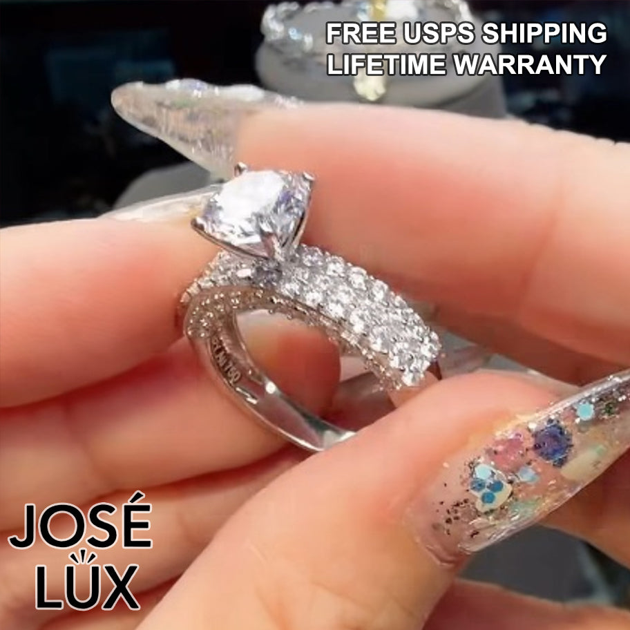 Handmade Pavé Moissanite Bridal Ring Set — 925 Sterling Silver, Rhodium Plated White Gold Finish, GRA Moissanite