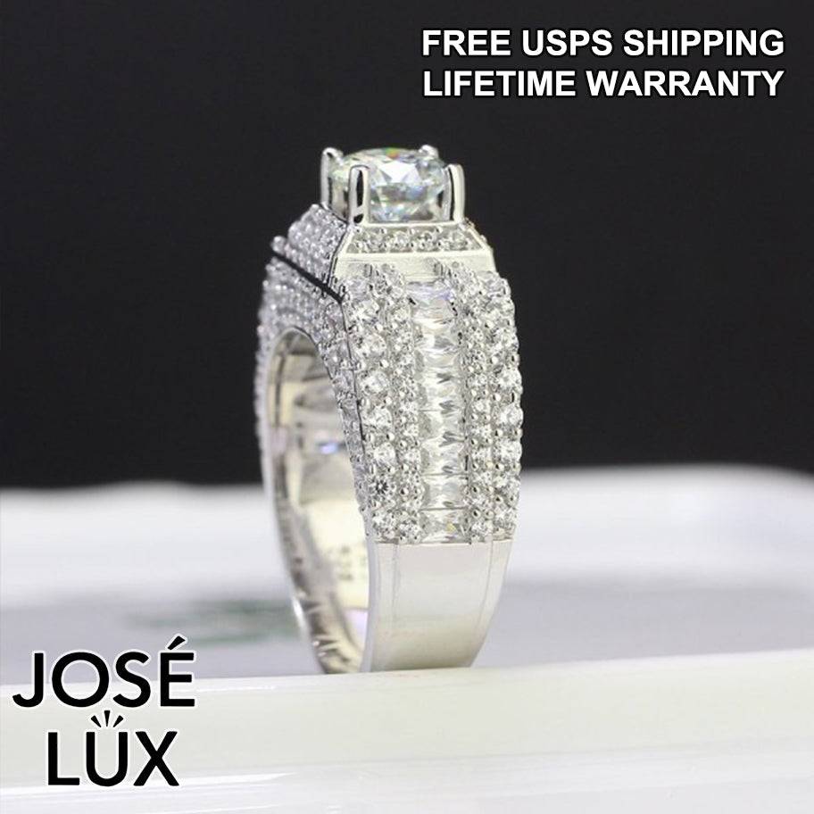 Handmade Men's Moissanite Iced-Out Wide Band Ring — 925 Sterling Silver, Rhodium Plated White Gold Finish, GRA Moissanite