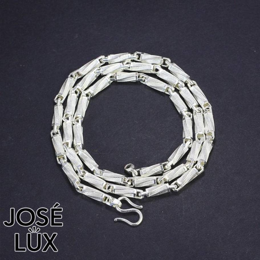 Handmade Bullet Link Chain Necklace for Men — 925 Sterling Silver, Rhodium Plated White Gold Finish, Handcrafted Clasp