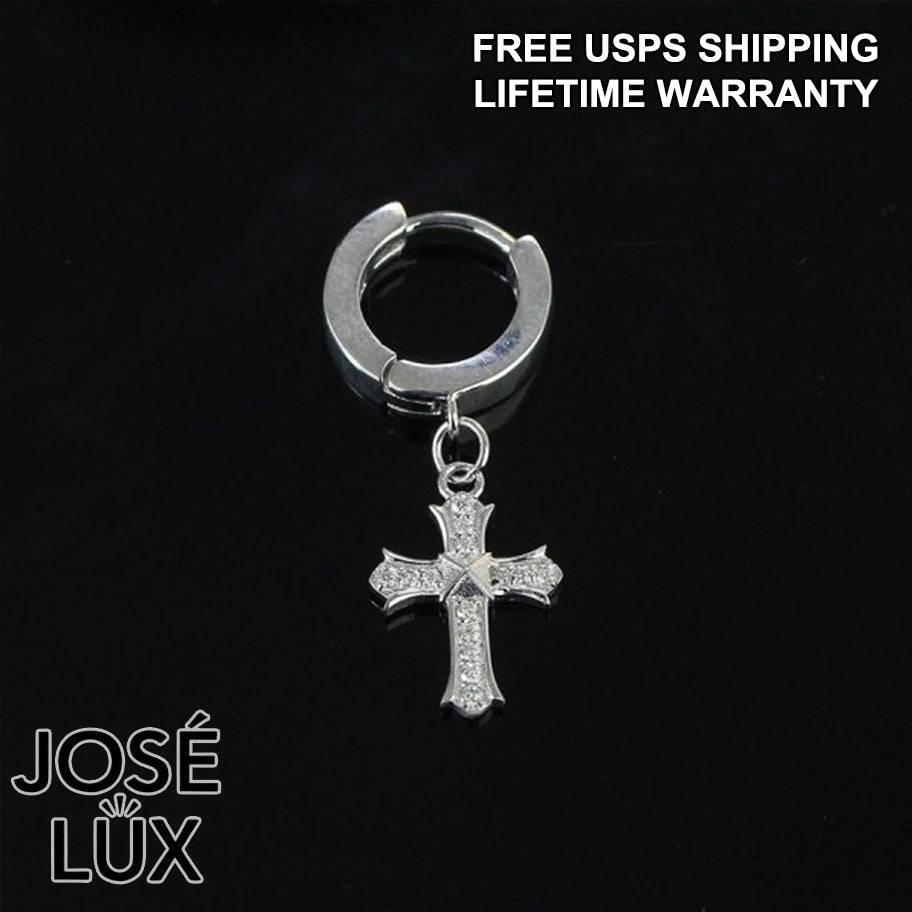 Men's Cross Huggie Dangle Earring – Full Moissanite, 925 – José Lux