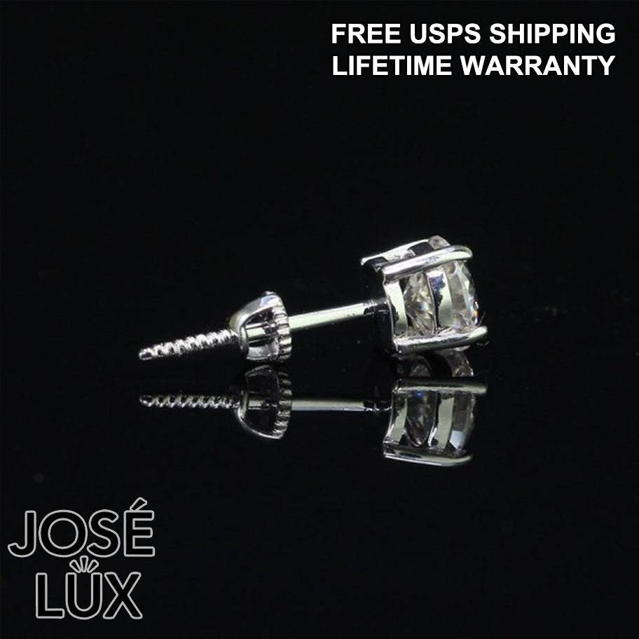 Handmade Men’s Moissanite Stud Earring — 925 Sterling Silver, Rhodium Plated White Gold Finish, GRA Moissanite 6mm 0.8ct