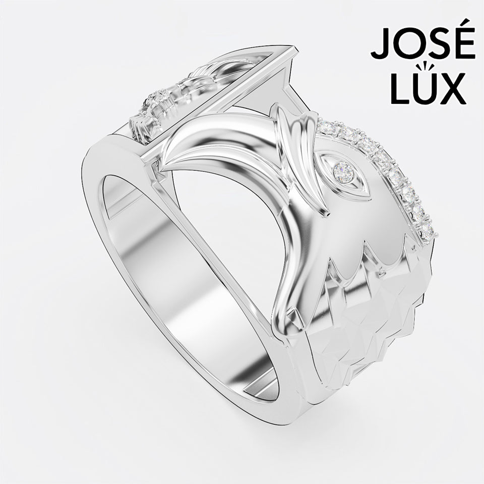 Handmade Eagle Head Signet Ring — 10K & 14K Gold, Full Moissanite Accents