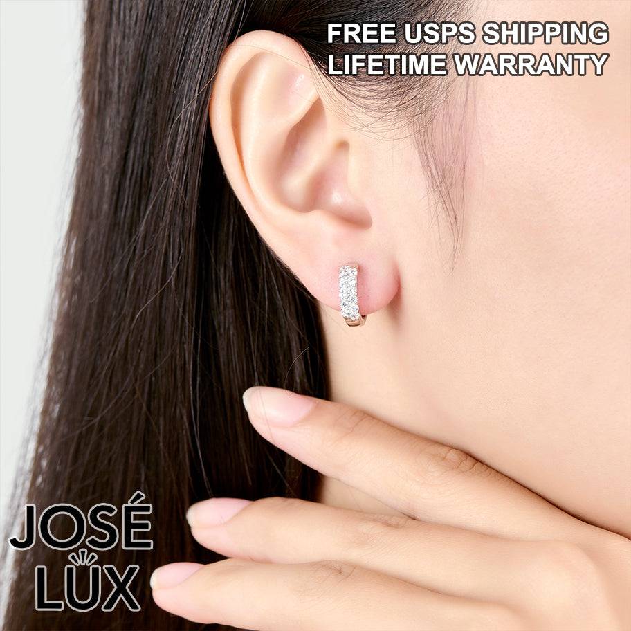 Handmade CZ Huggie Hoop Earrings — 925 Sterling Silver, Rhodium Plated White Gold Finish, Swiss CZ