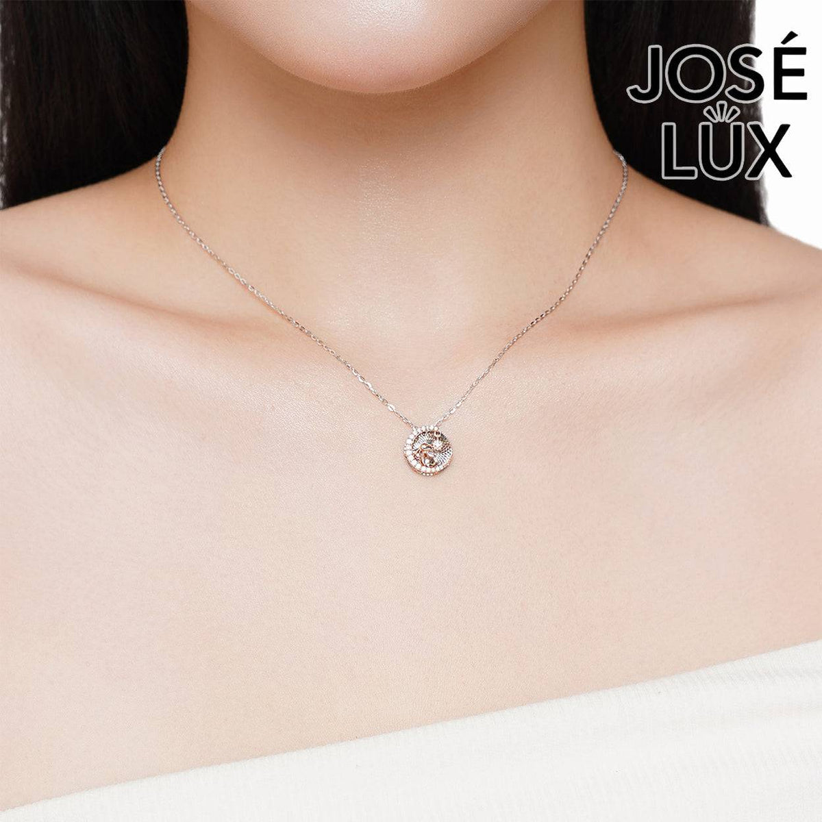 Handmade Women’s 10K Gold Rabbit Necklace — Rose Gold and White Gold, CZ Accent, 18 Inches