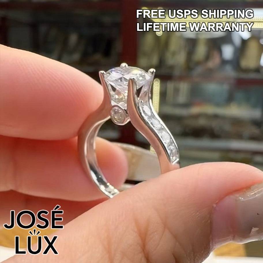 Handmade Bypass Moissanite Ring — 925 Sterling Silver, Rhodium Plated White Gold Finish, GRA Moissanite