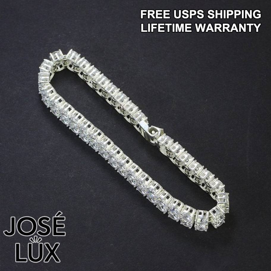 Handmade Men's Tennis Bracelet — 925 Sterling Silver, 2-Row Swiss CZ, 5mm, Rhodium Plated White Gold Finish