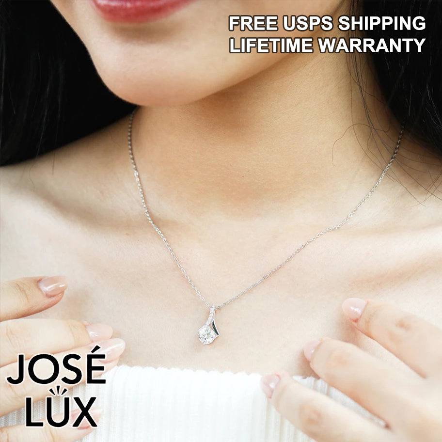 Handmade Alluring Beauty Moissanite Pendant Necklace — 925 Sterling Silver, Rhodium Plated White Gold Finish, GRA Moissanite