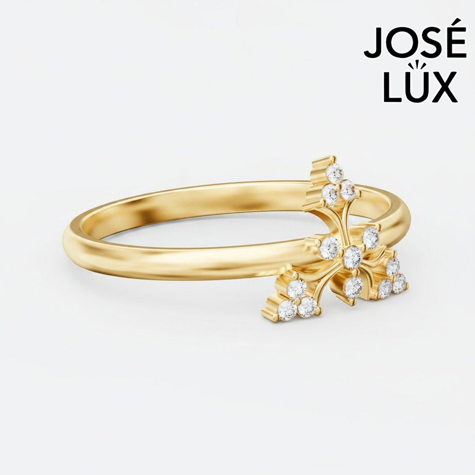 Handmade Moissanite Starburst Cluster Ring — 10K & 14K Gold, GRA Certified Moissanite