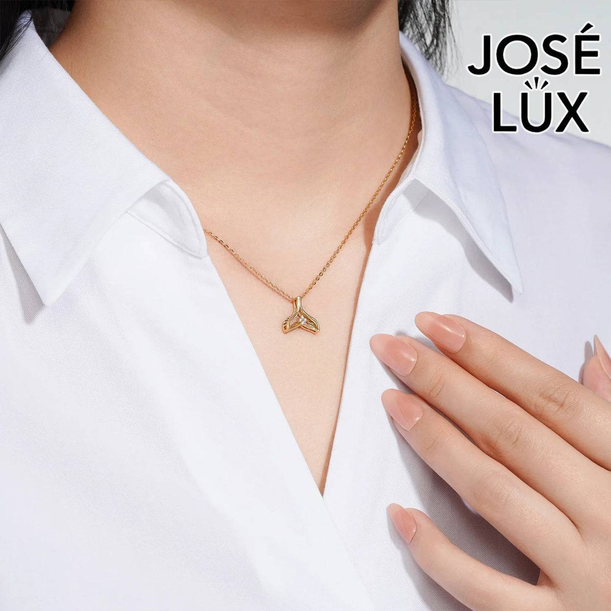 Handmade Women’s 14K Gold Whale Tail Necklace — Two-Tone, Swiss CZ Accent, 18 Inches