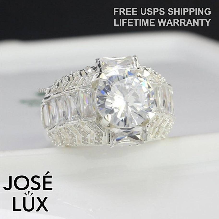 Handmade Men’s Solitaire Baguette CZ Statement Ring — 925 Sterling Silver, Rhodium Plated White Gold Finish, Swiss-Certified CZ