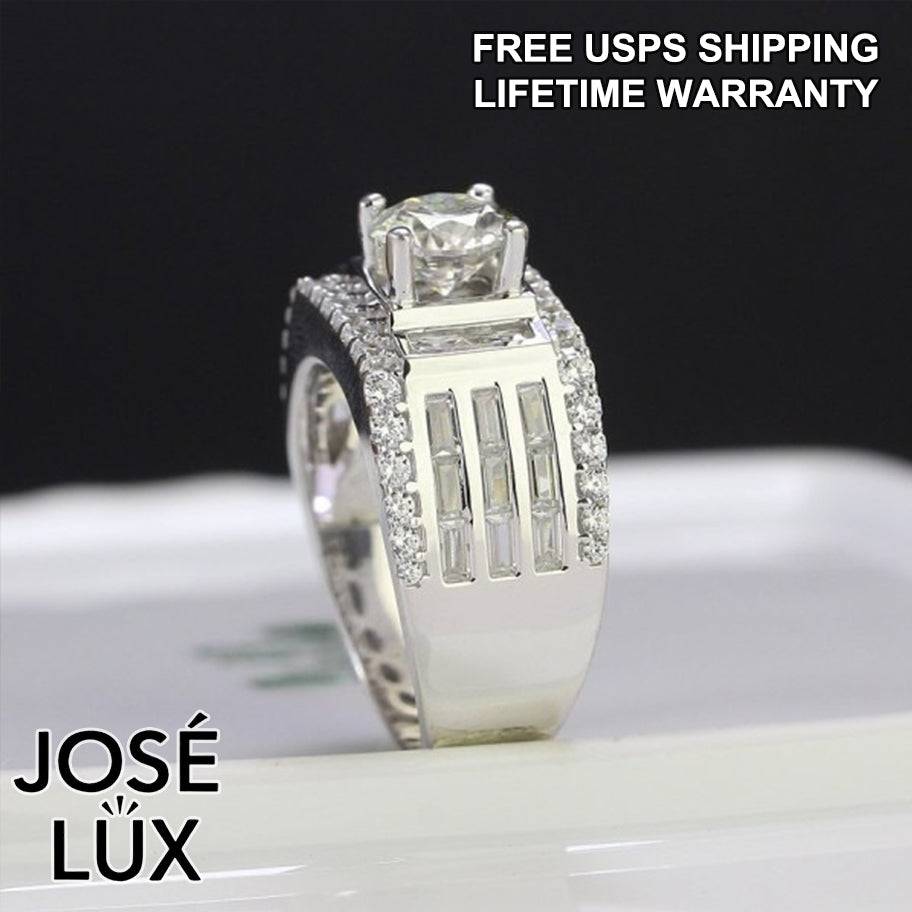Handmade Men's Moissanite Art Deco Wide Band Ring — 925 Sterling Silver, Rhodium Plated White Gold Finish, GRA Moissanite