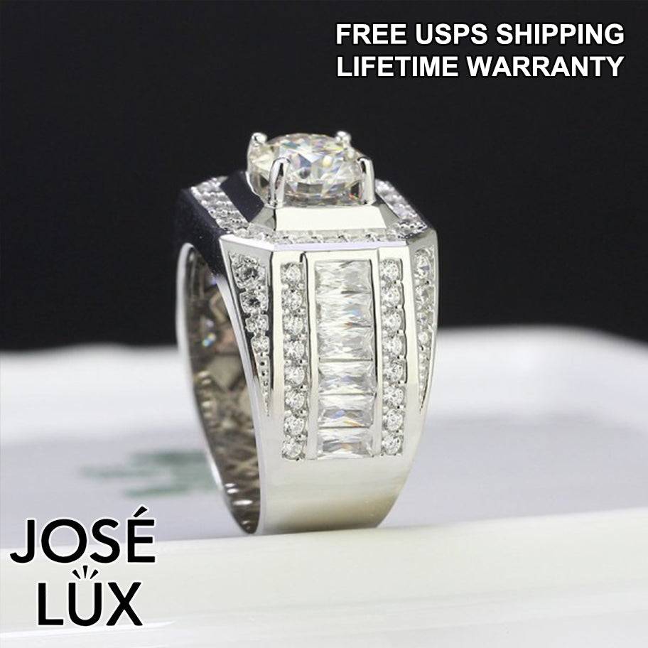 Handmade Men's Halo Solitaire Ring — 925 Sterling Silver, Rhodium Plated White Gold Finish, GRA Moissanite