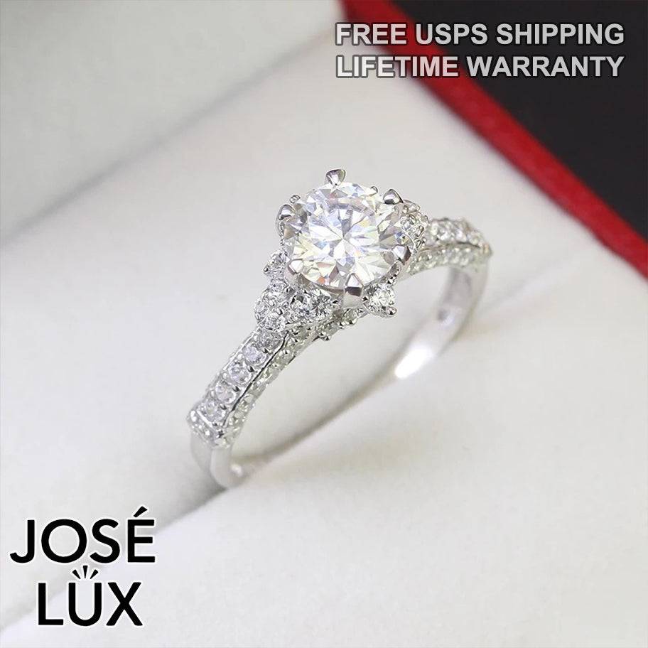 Handmade Snowflake Crown Ring — 925 Sterling Silver, Rhodium Plated White Gold Finish, GRA Moissanite