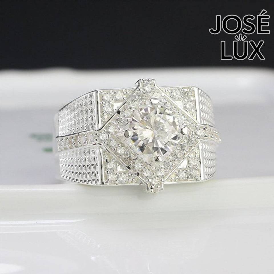 Handmade Men’s Diamond-Shape Halo CZ Ring — 925 Sterling Silver, Rhodium Plated White Gold Finish, Swiss-Certified CZ