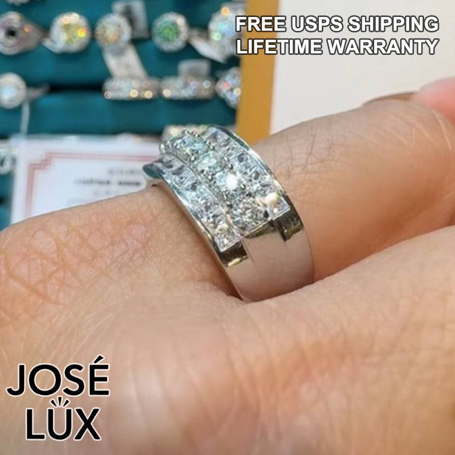 Handmade Wide Band Channel Set Ring — 925 Sterling Silver, Rhodium Plated White Gold Finish, GRA Moissanite