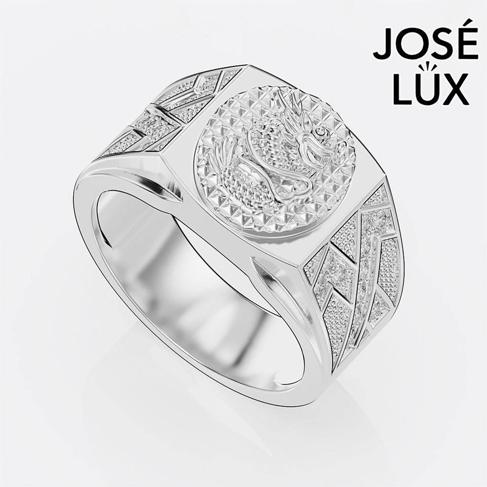 Handmade Dragon Signet Ring — 10K & 14K Gold, Full Moissanite Accents