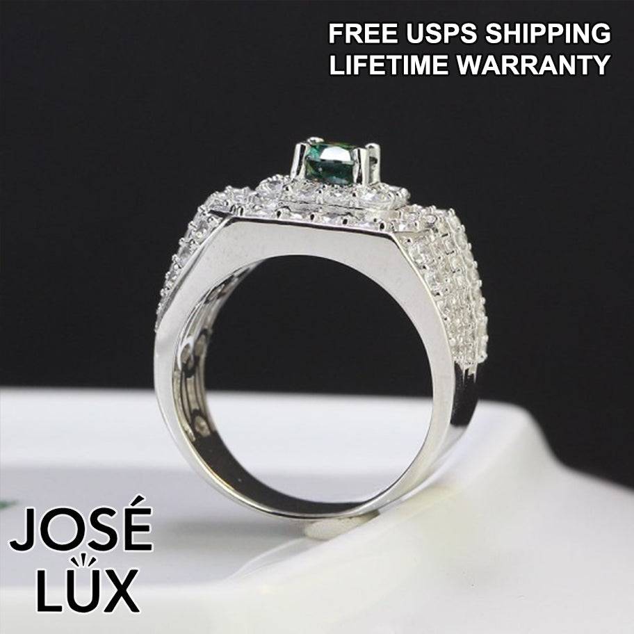 Handmade Men’s Iced Out Cluster Ring — 925 Sterling Silver, Rhodium Plated White Gold Finish, GRA Moissanite