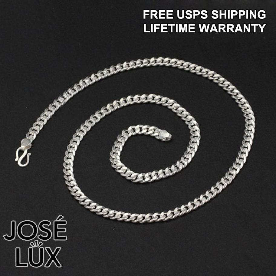 Handmade Cuban Link Chain Necklace for Men — 925 Sterling Silver, Rhodium Plated White Gold Finish, Handcrafted Clasp