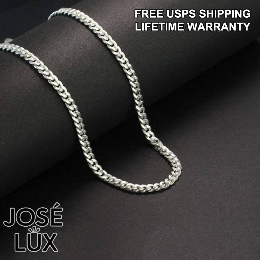 Handmade 925 Sterling Silver Curb Chain Necklace for Men — Rhodium Plated White Gold Finish, 4mm, Handcrafted S-Hook Clasp