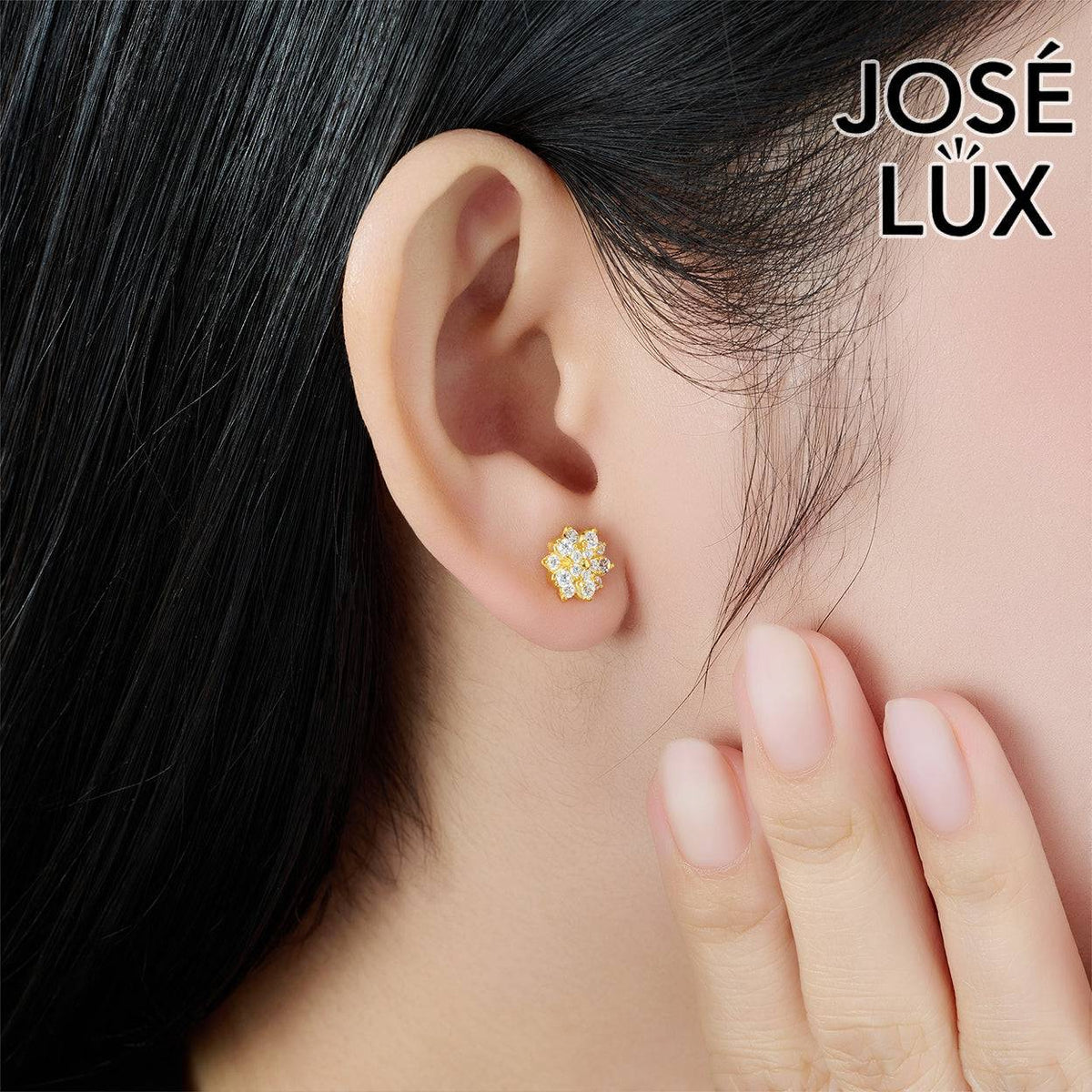 Handmade Moissanite Flower Cluster Stud Earrings 10K Yellow Gold — Full Moissanite Setting