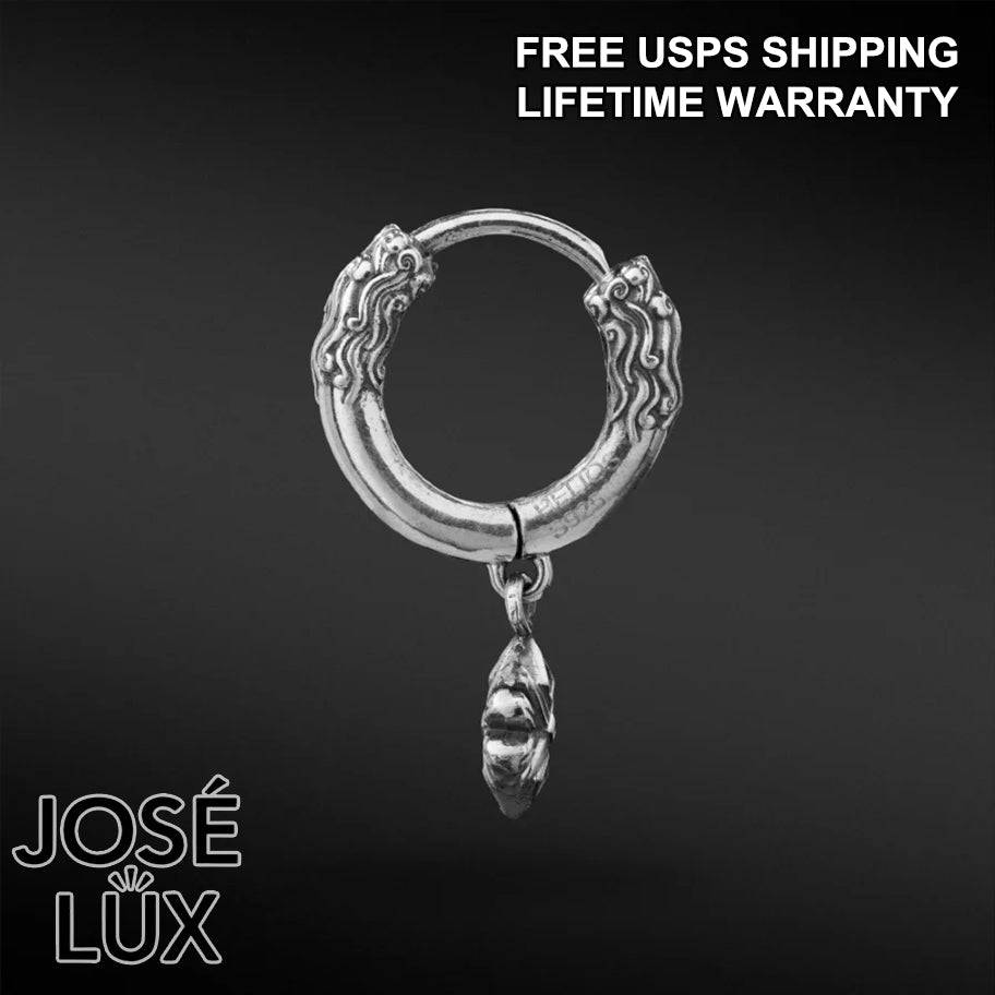 Handmade Charm Dangle Huggie Earring — Men's 925 Sterling Silver, Hand-Oxidized Black & Silver Finish