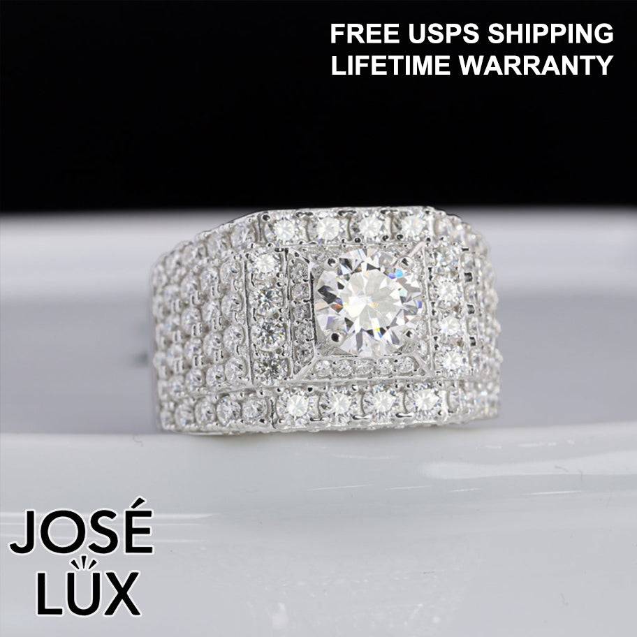 Handmade Men's Wide Pavé Ring — 925 Sterling Silver, Rhodium Plated White Gold Finish, GRA Moissanite