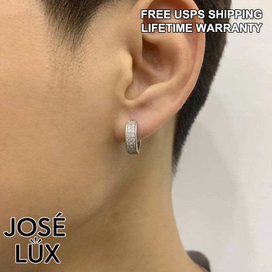 Handmade Wide-Band Huggie Earring — 925 Sterling Silver, Rhodium Plated White Gold Finish, Full Pavé Moissanite